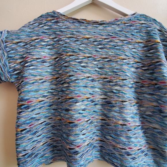 free people multi colour yarn ribbed textured short sleeve top - Picture 4 of 7